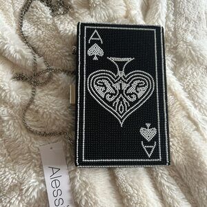Alessia Black, Silver and white beaded Ace of Spades bag with removable chain
